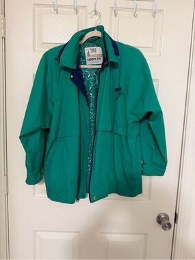 London Fog  Green Teal Rain Jacket with Navy Trim